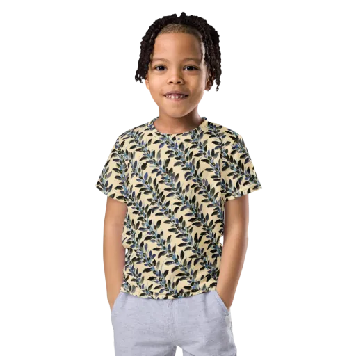 Indigo Sprig on a Kids Crew Neck T-Shirt