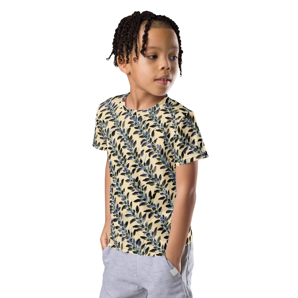 Indigo Sprig on Kids Crew Neck T-Shirt — Left Front