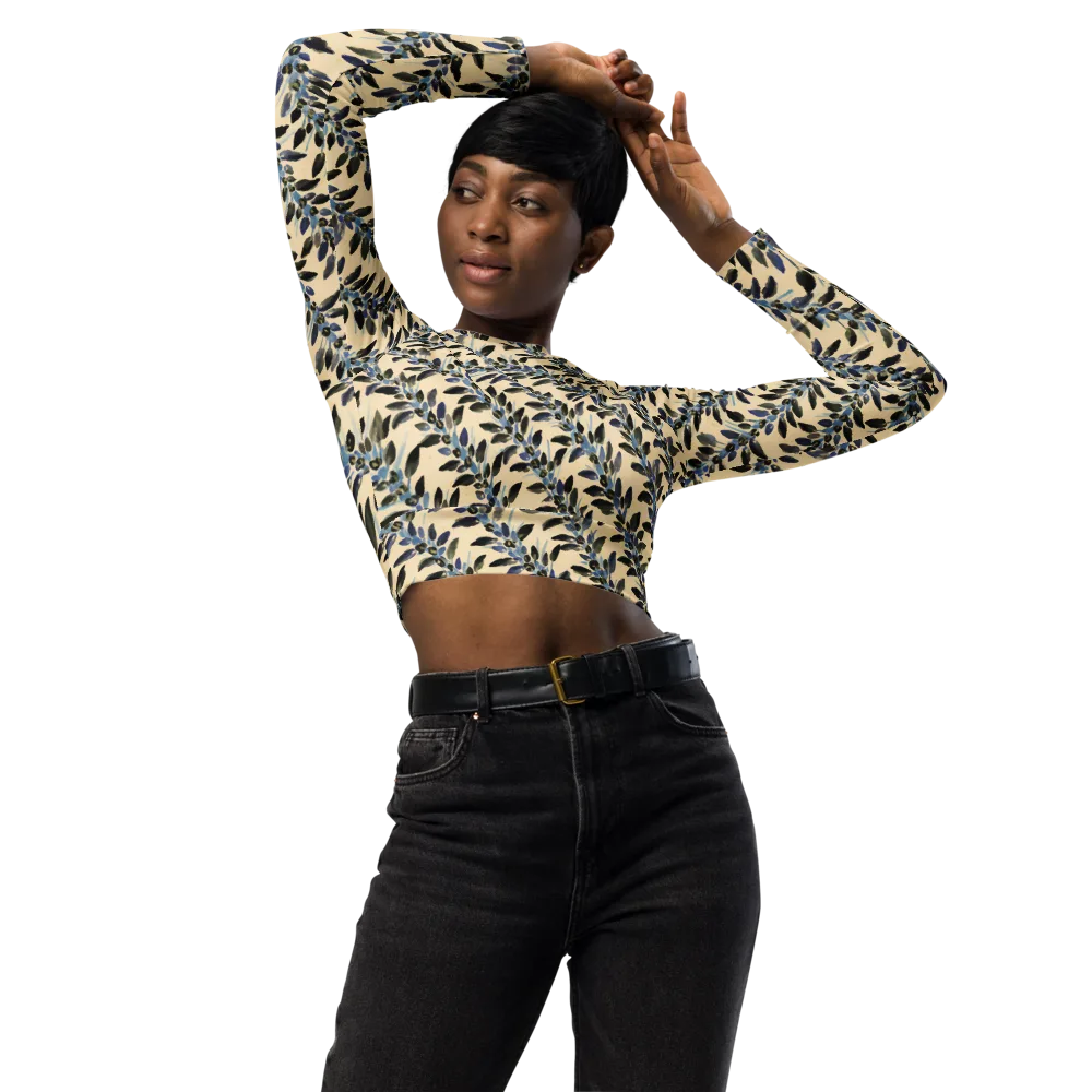 Indigo Sprig on Long Sleeve Crop Top — Front