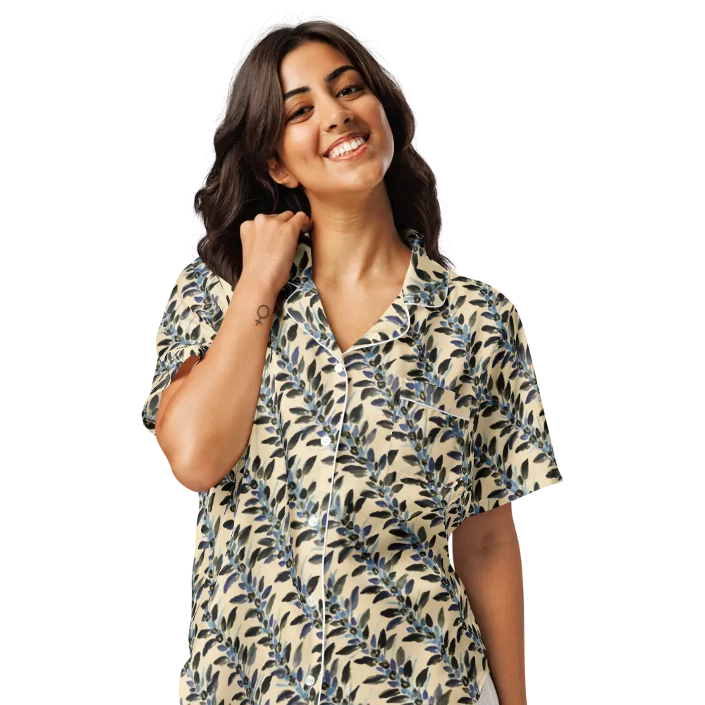 Indigo Sprig on Women's Short Sleeve Pajama Top — Front