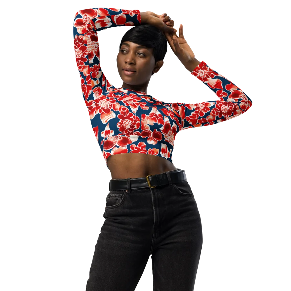 Crimson Midnight on Long Sleeve Crop Top — Front