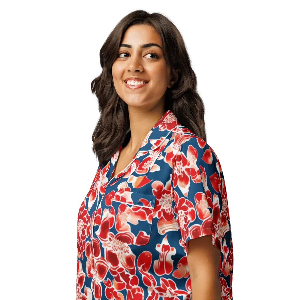 Crimson Midnight on Women's Short Sleeve Pajama Top — Left Front