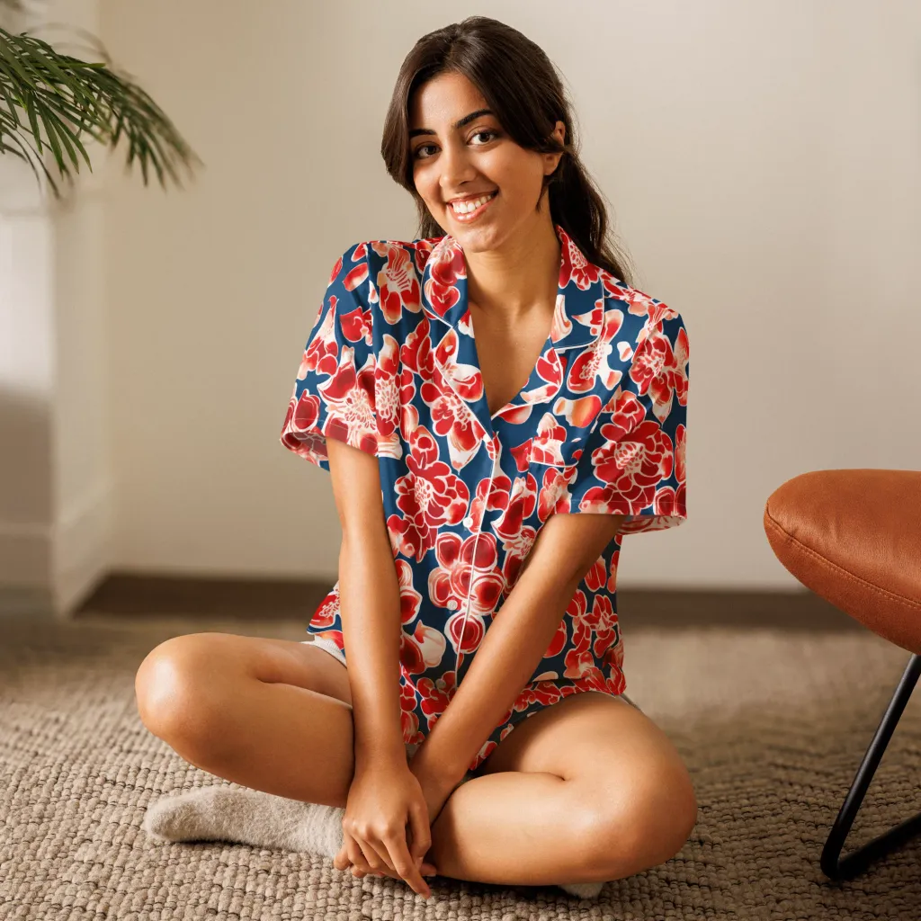 Crimson Midnight on Women's Short Sleeve Pajama Top — Front