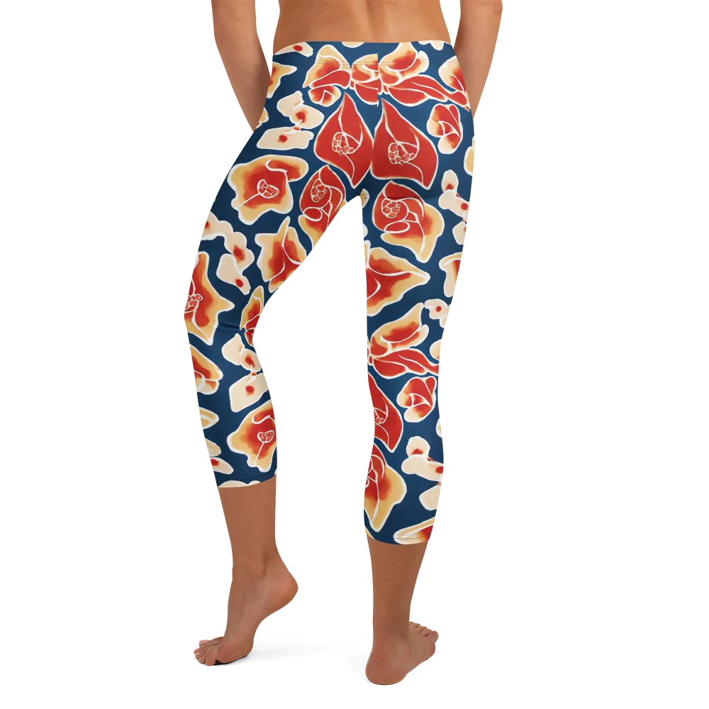 Navy Bloom on Capri Leggings — Back