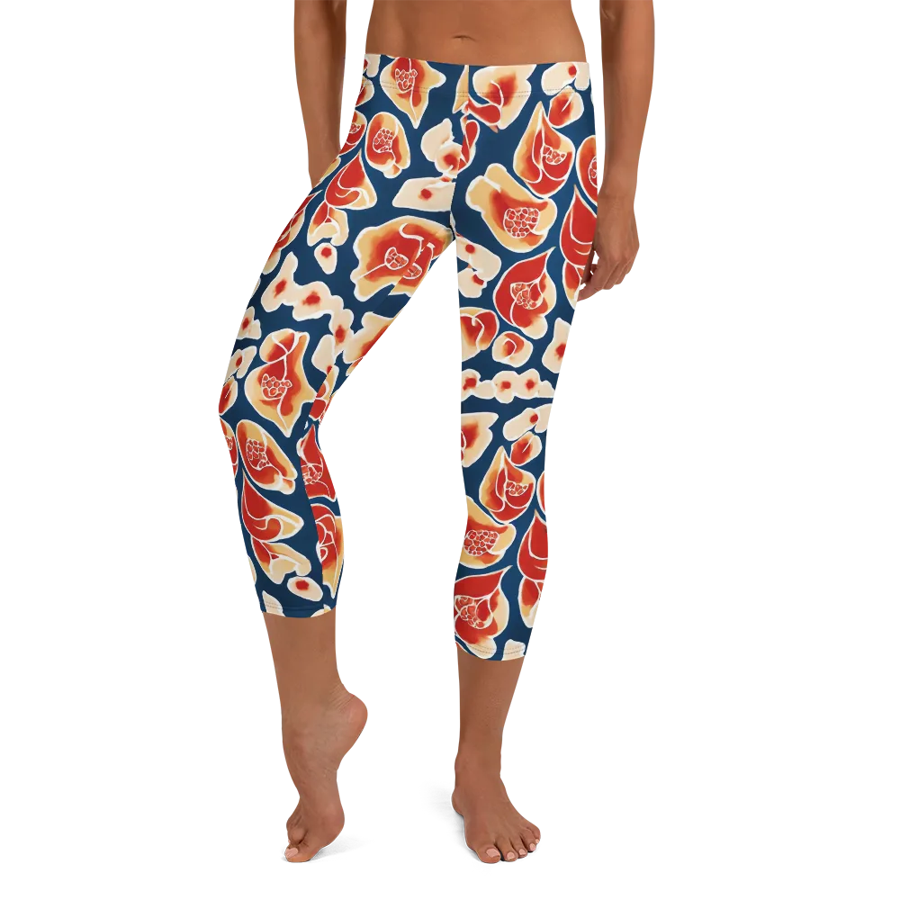 Navy Bloom on Capri Leggings — Front