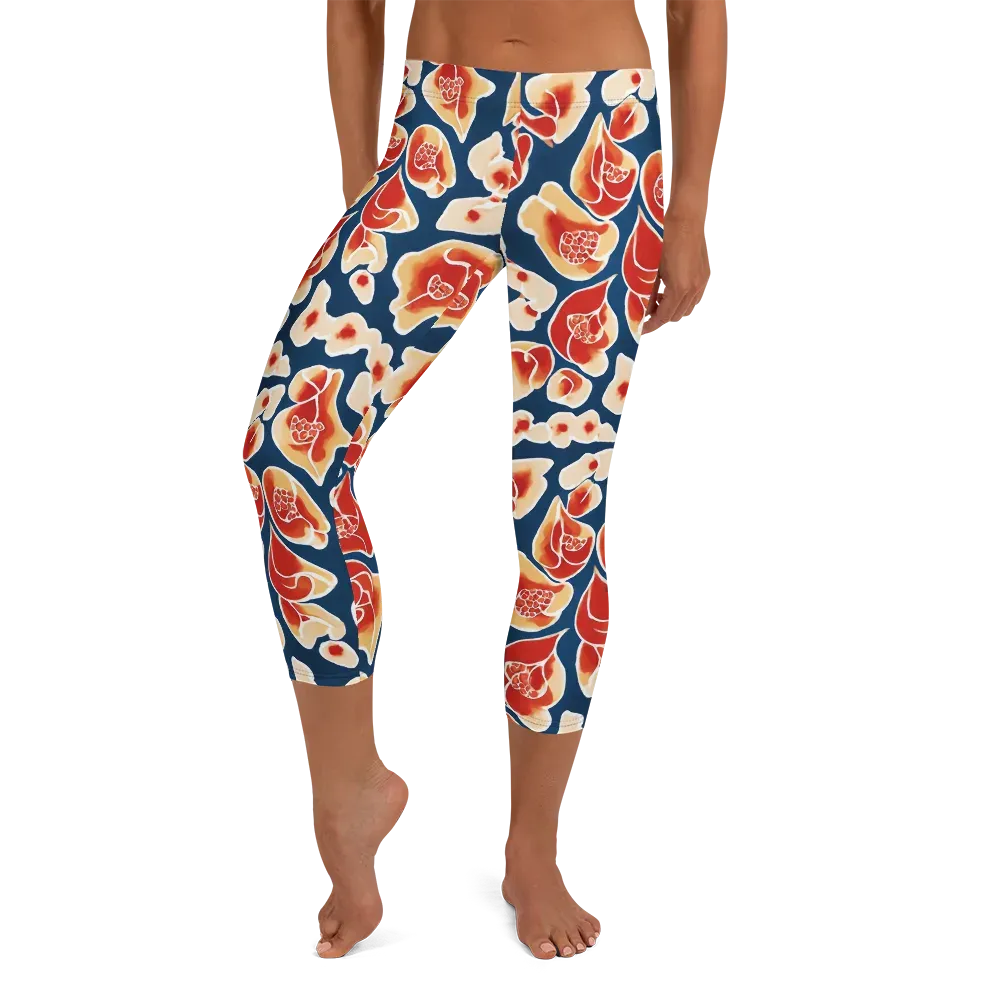 Navy Bloom on Capri Leggings — Front