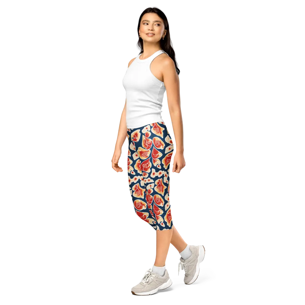 Navy Bloom on Capri Leggings — Left Front