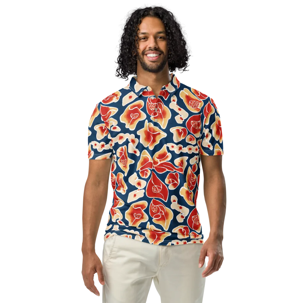 Navy Bloom on Men's Slim Fit Polo Shirt — Front