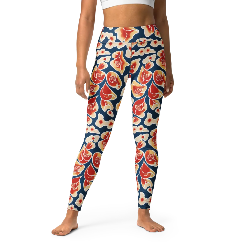 Navy Bloom on Yoga Leggings — Front