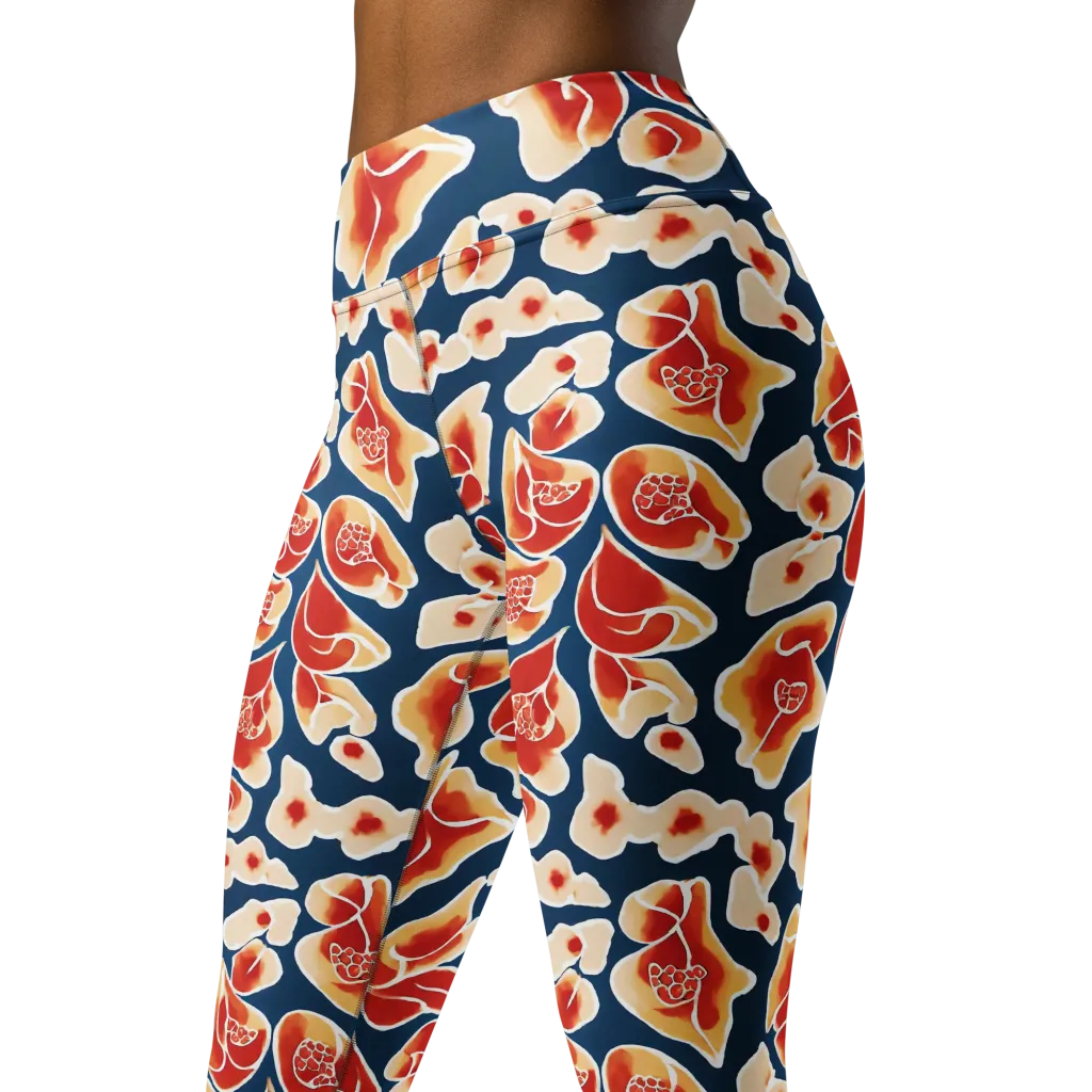 Navy Bloom on Yoga Leggings — Left Front