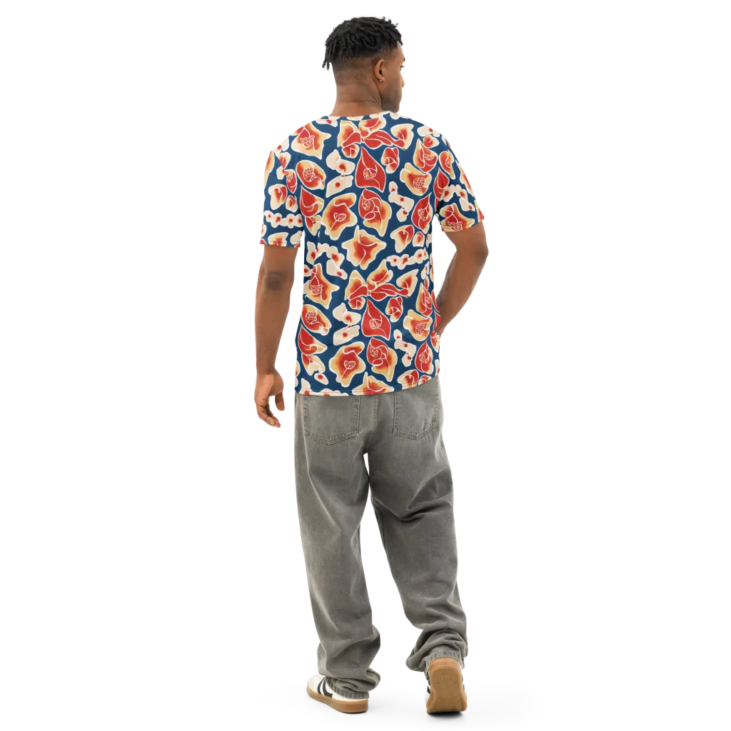 Navy Bloom on Men's Cotton Crew Neck T-Shirt — Back