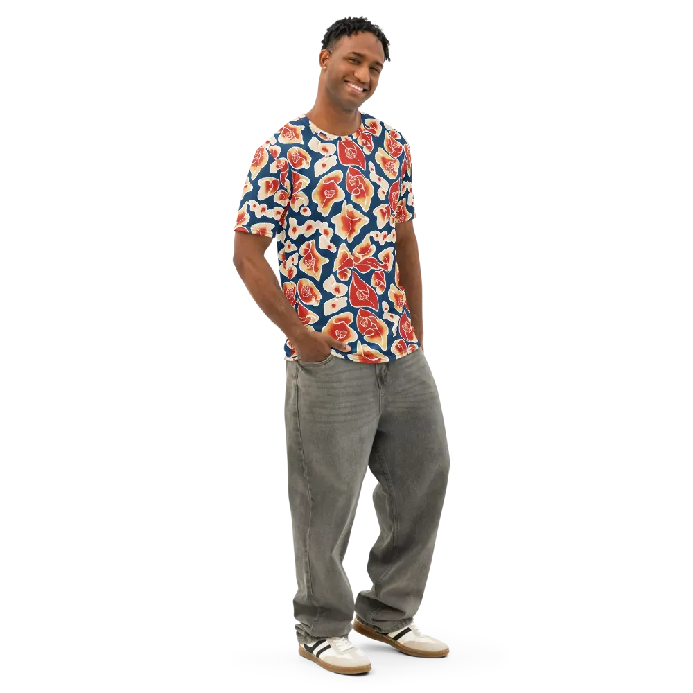 Navy Bloom on Men's Cotton Crew Neck T-Shirt — Right Front