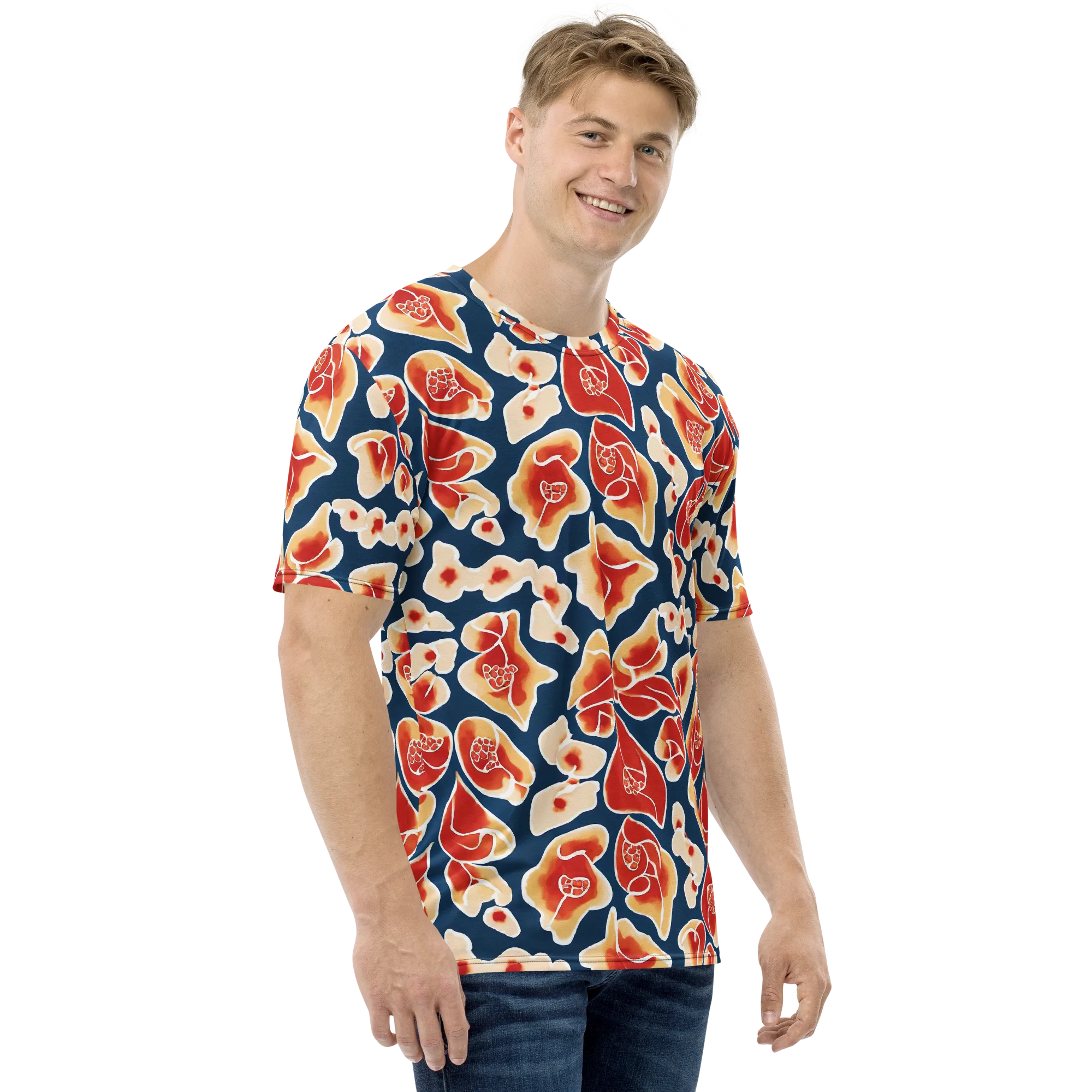 Navy Bloom on Men's Crew Neck T-Shirt — Right