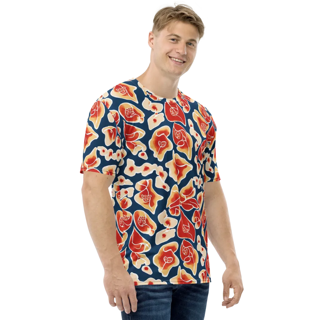 Navy Bloom on Men's Crew Neck T-Shirt — Right