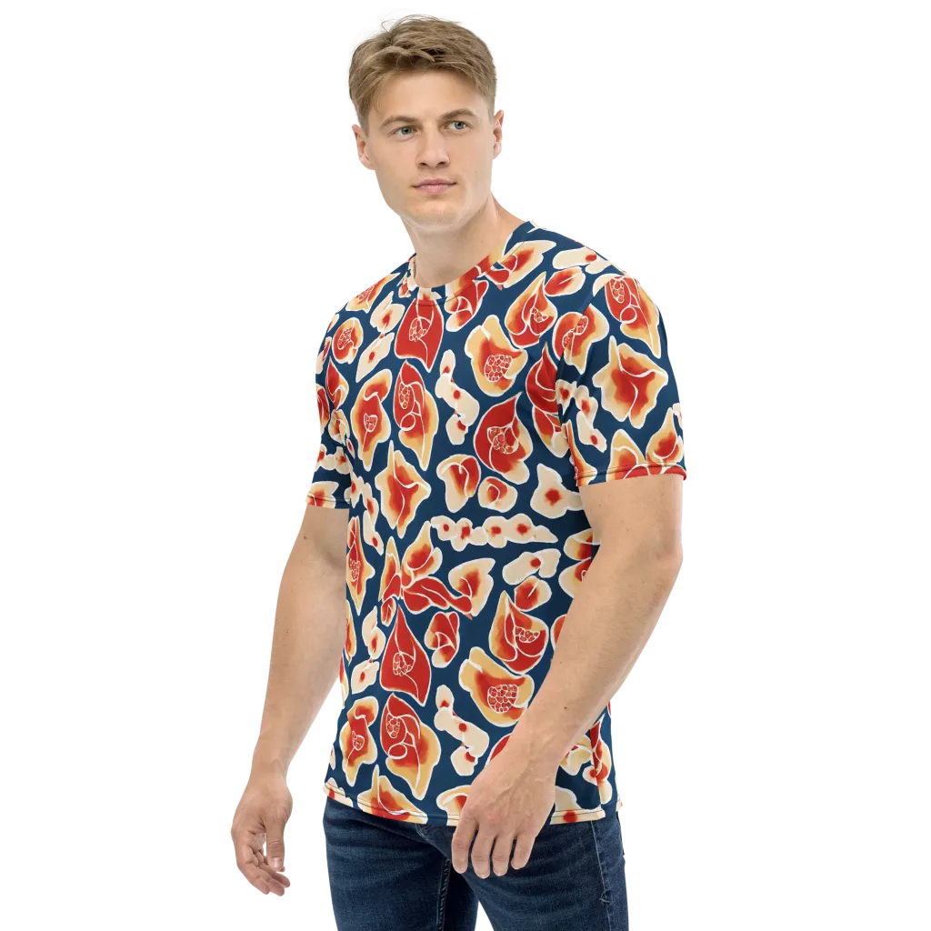 Navy Bloom on Men's Crew Neck T-Shirt — Left