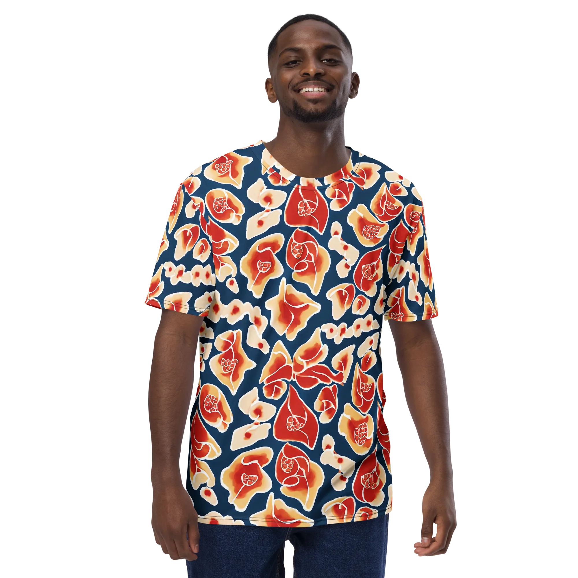 Navy Bloom on Men's Crew Neck T-Shirt — Front