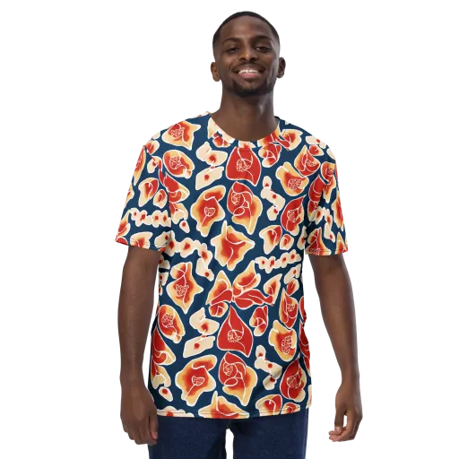Navy Bloom on a Men's Crew Neck T-Shirt
