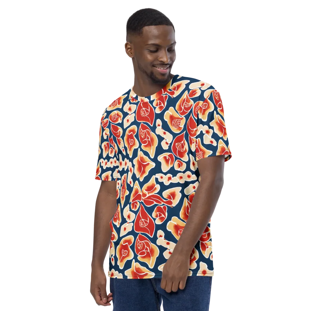 Navy Bloom on Men's Crew Neck T-Shirt — Left