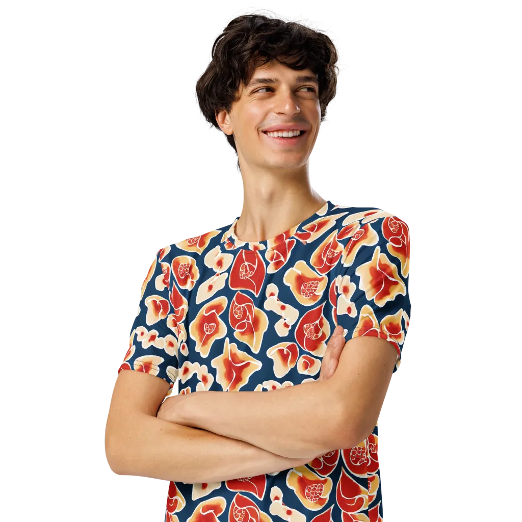 Navy Bloom on Men's Crew Neck T-Shirt — Left Front