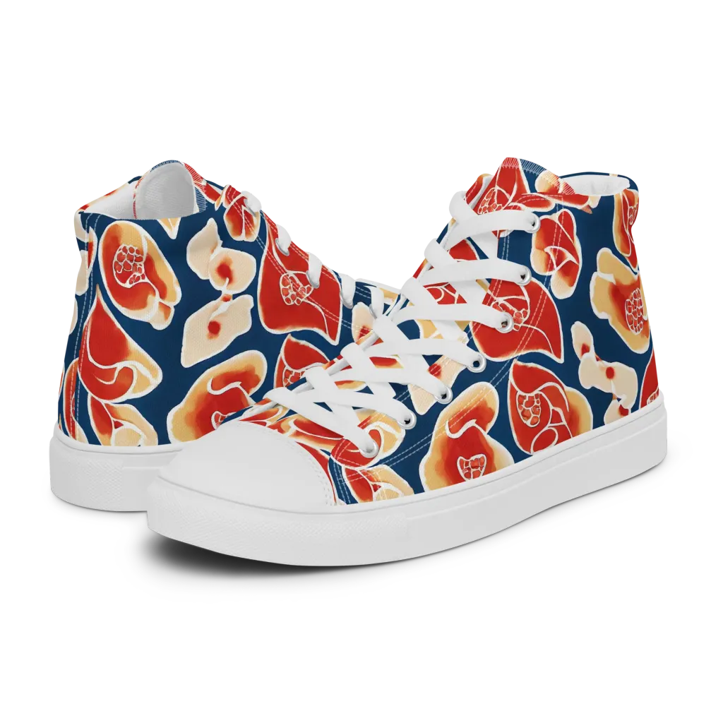 Navy Bloom on Men's High Top Canvas Shoes — Left