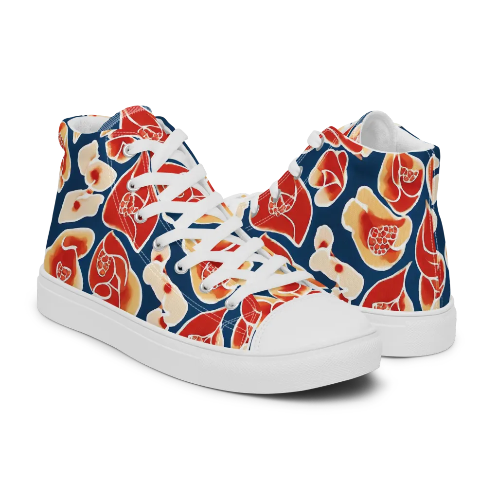 Navy Bloom on Men's High Top Canvas Shoes — Right