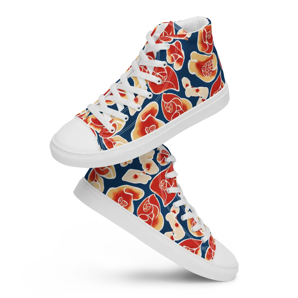 Navy Bloom on Men's High Top Canvas Shoes — Front