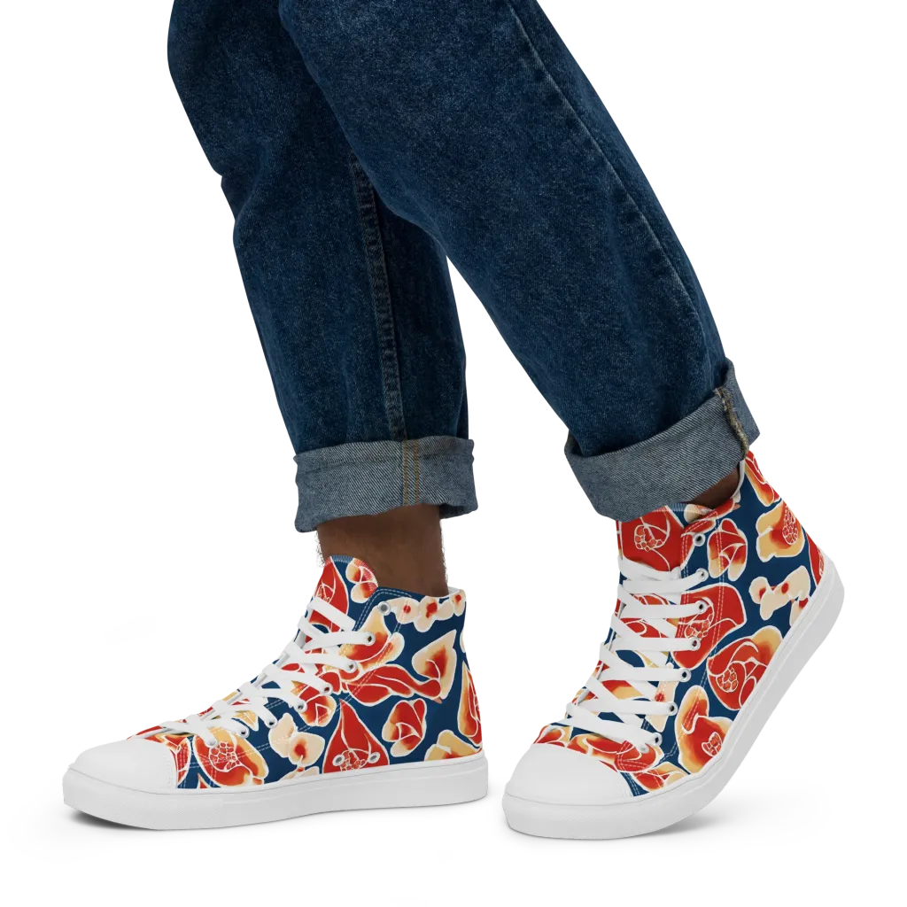Navy Bloom on Men's High Top Canvas Shoes — Left