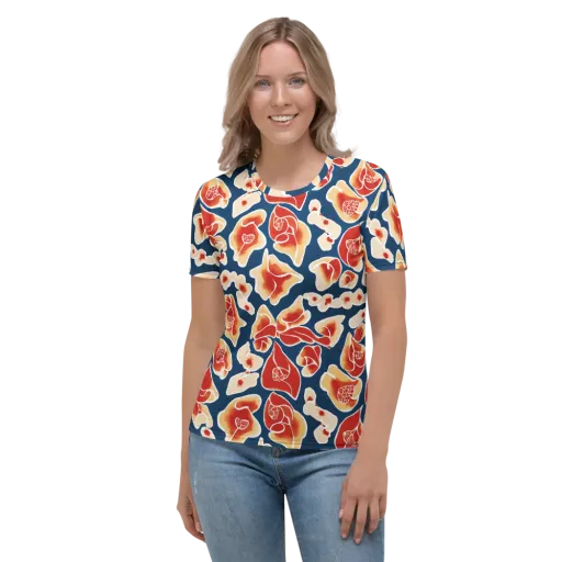 Navy Bloom on a Women's Crew Neck T-Shirt