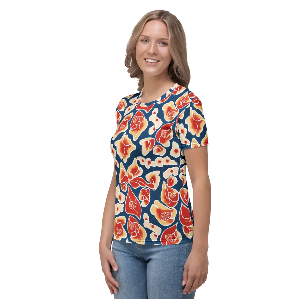 Navy Bloom on Women's Crew Neck T-Shirt — Left