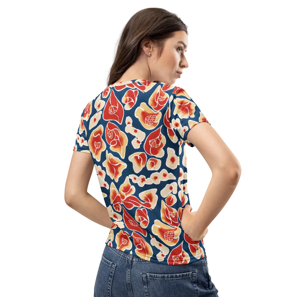 Navy Bloom on Women's Crew Neck T-Shirt — Back