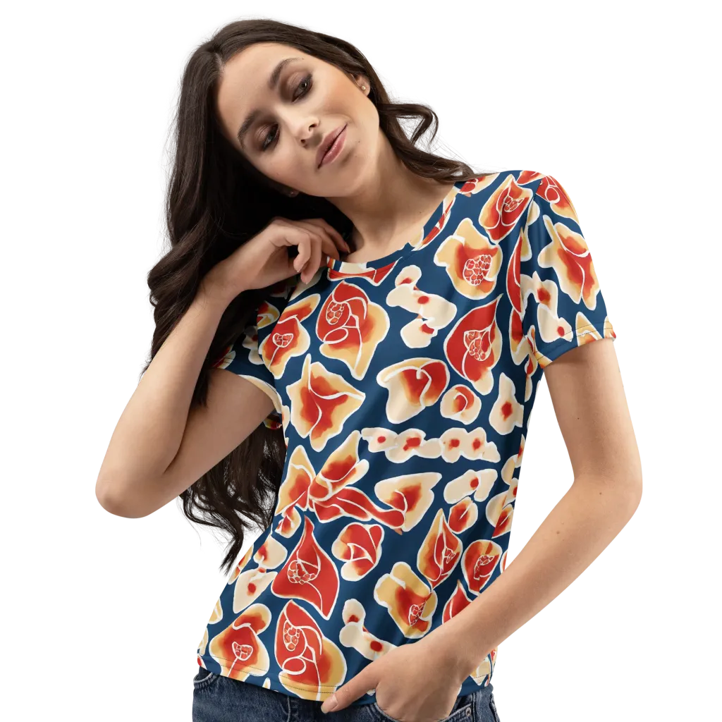 Navy Bloom on Women's Crew Neck T-Shirt — Left Front