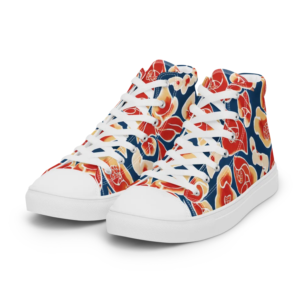 Navy Bloom on Women's High Top Canvas Shoes — Left Front