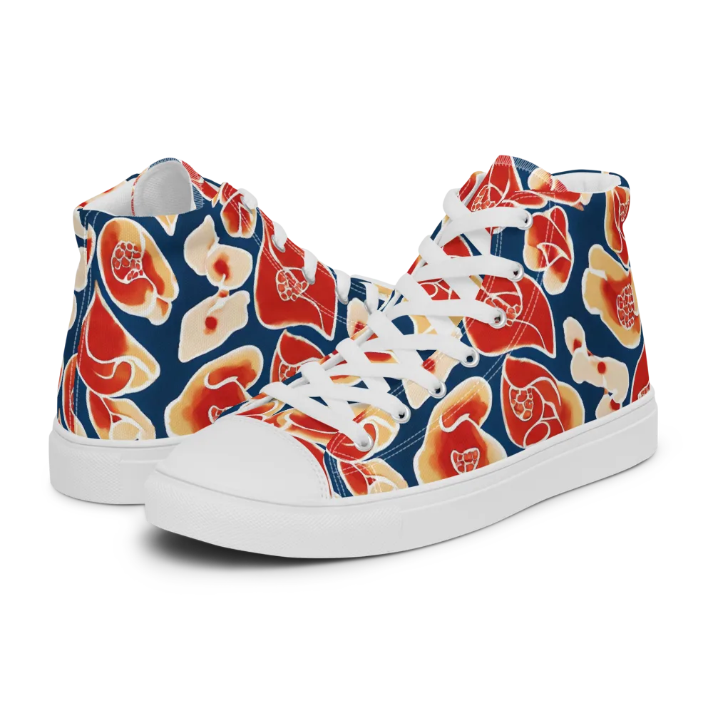 Navy Bloom on Women's High Top Canvas Shoes — Left