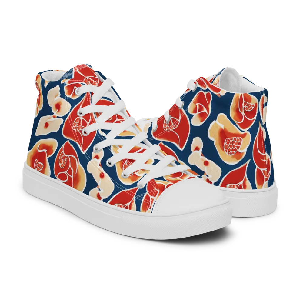 Navy Bloom on Women's High Top Canvas Shoes — Right
