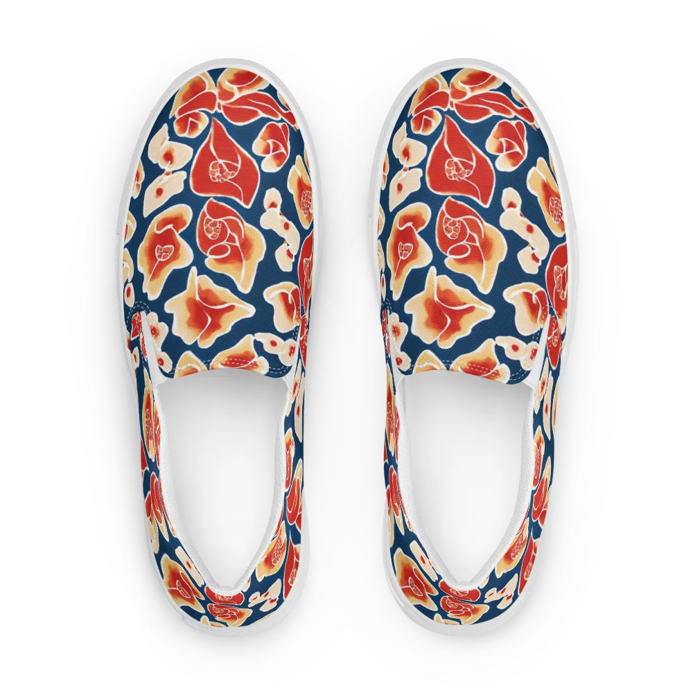 Navy Bloom on Men's Slip-On Canvas Shoes — Front