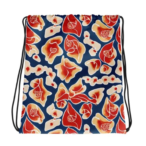 Navy Bloom on a Drawstring Bag