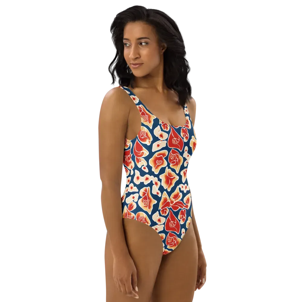 Navy Bloom on One-Piece Swimsuit — Right