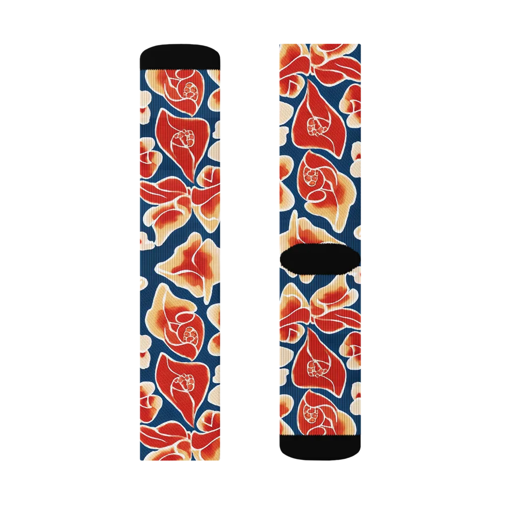 Navy Bloom on Socks — Left Sock
