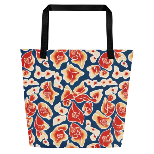 Navy Bloom on a Large Tote Bag W/ Pocket