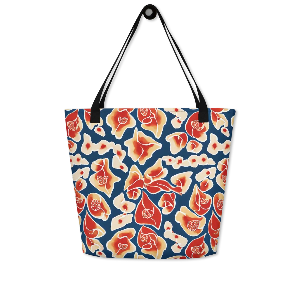 Navy Bloom on Large Tote Bag W/ Pocket — Front