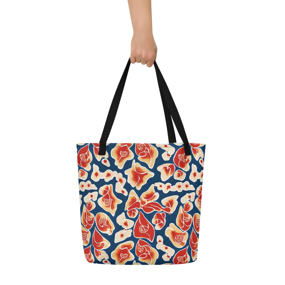 Navy Bloom on Large Tote Bag W/ Pocket — Front