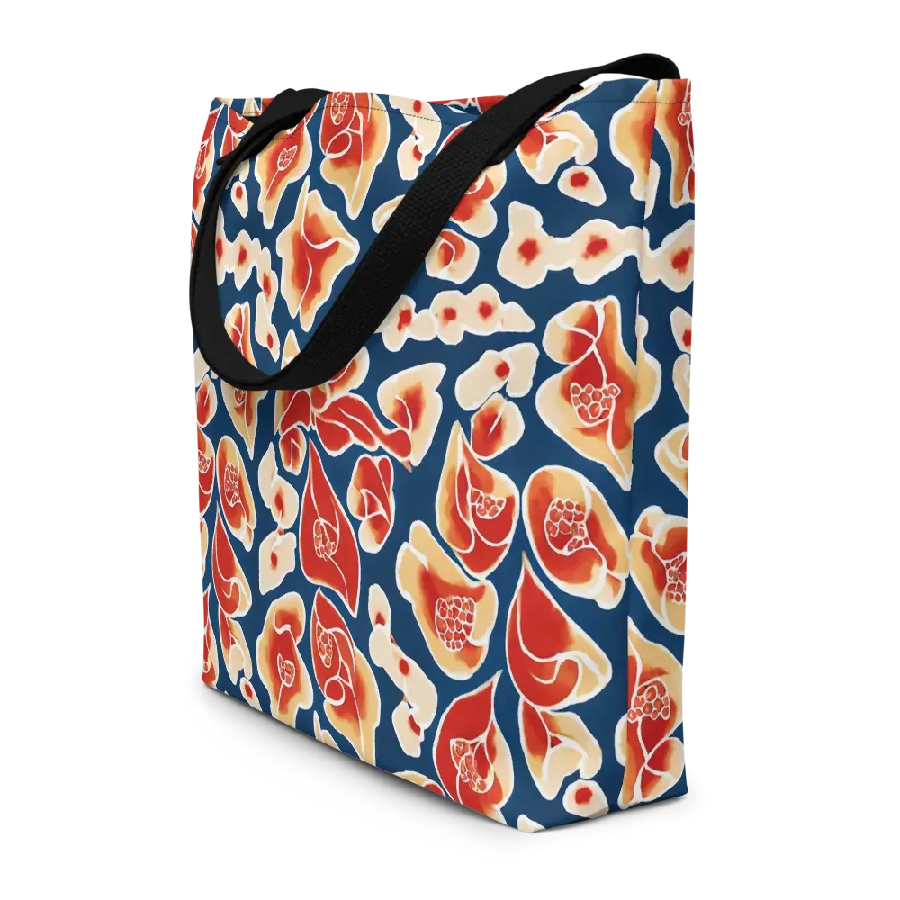 Navy Bloom on Large Tote Bag W/ Pocket — Front