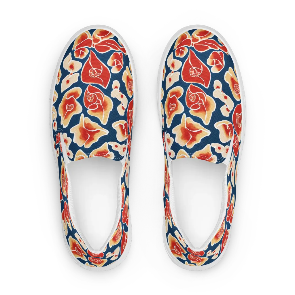 Navy Bloom on Women's Slip-On Canvas Shoes — Front