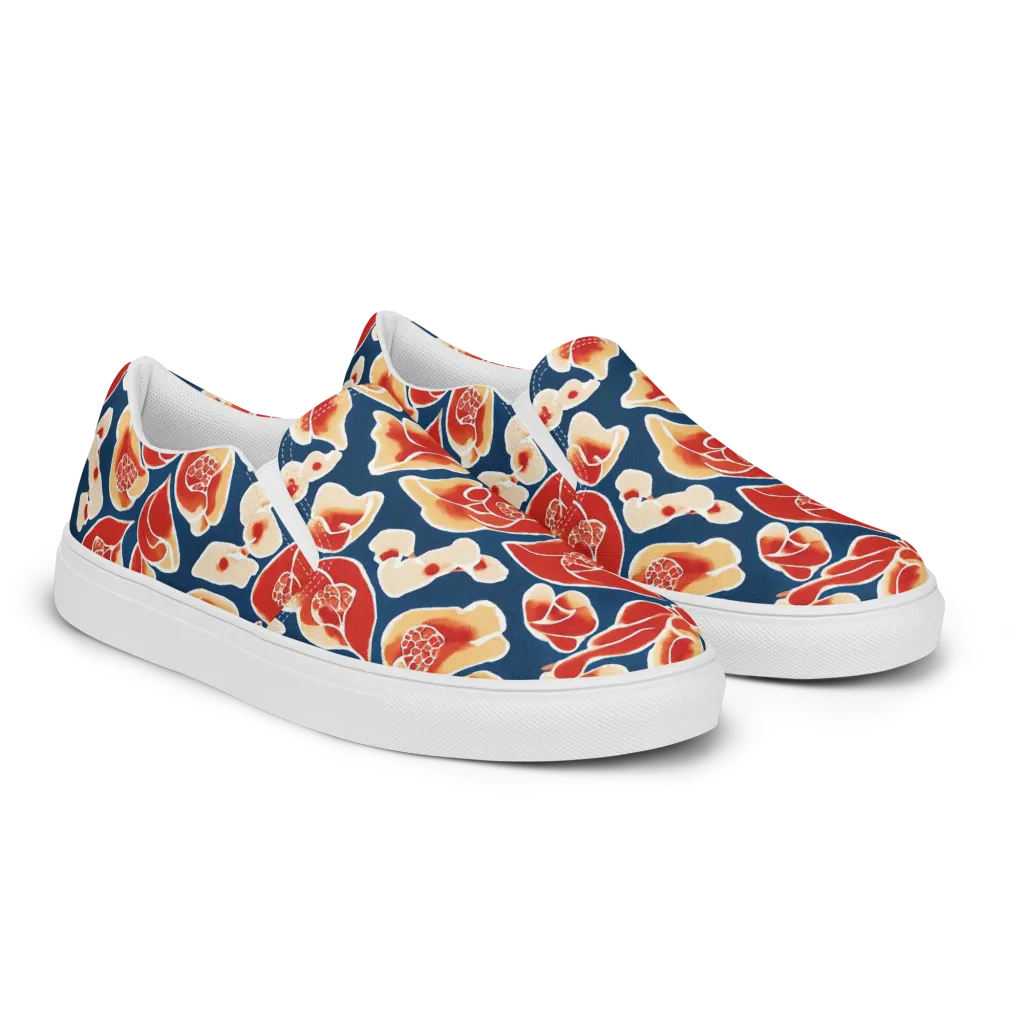 Navy Bloom on Women's Slip-On Canvas Shoes — Right Front