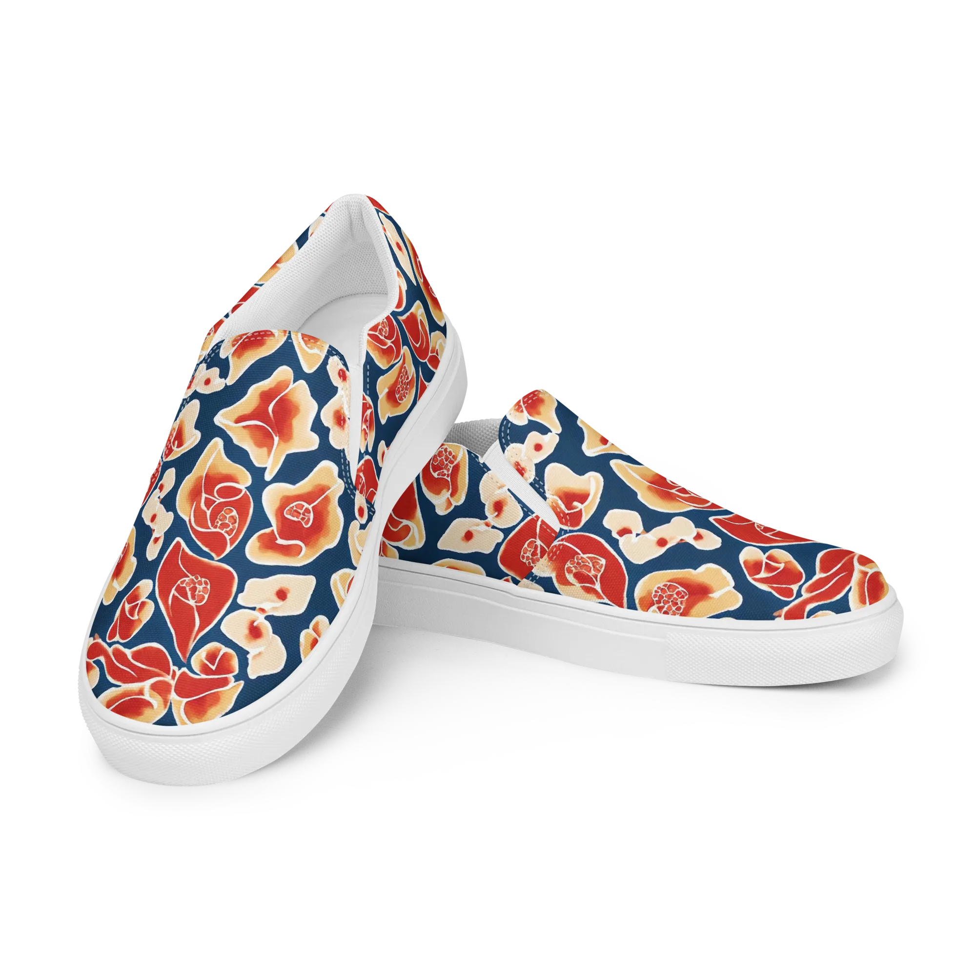 Navy Bloom on Women's Slip-On Canvas Shoes — Left Front