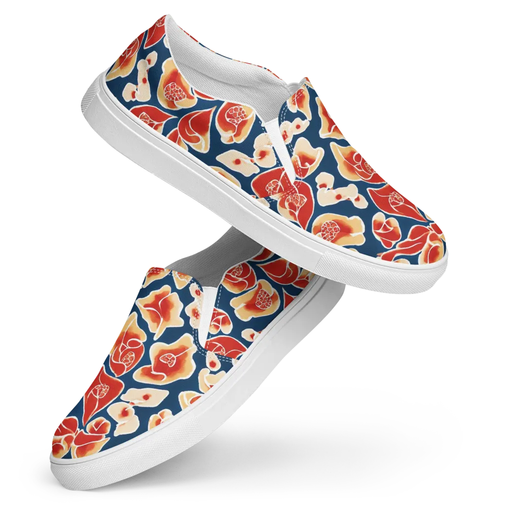 Navy Bloom on Women's Slip-On Canvas Shoes — Front