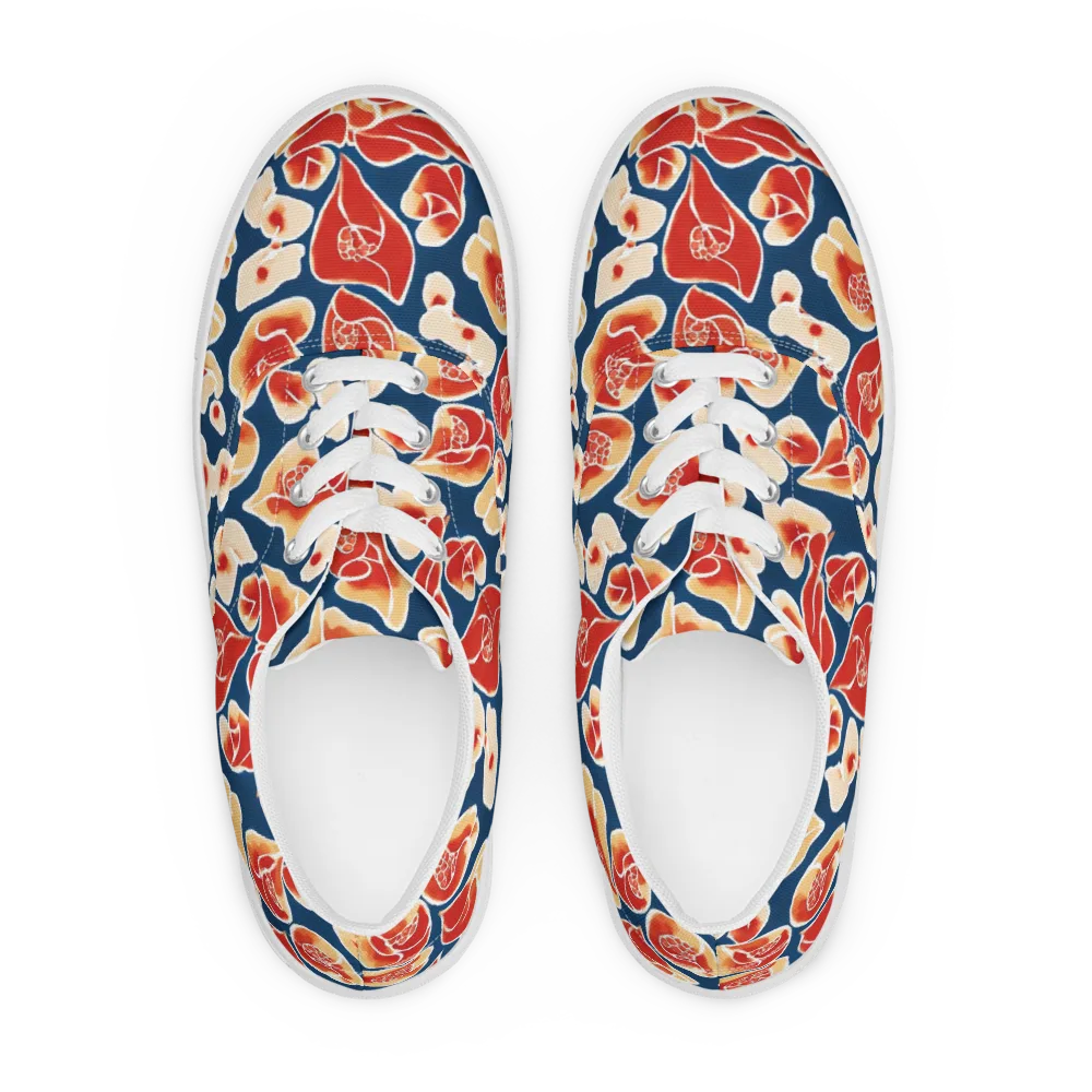 Navy Bloom on Men's Lace-Up Canvas Shoes — Front