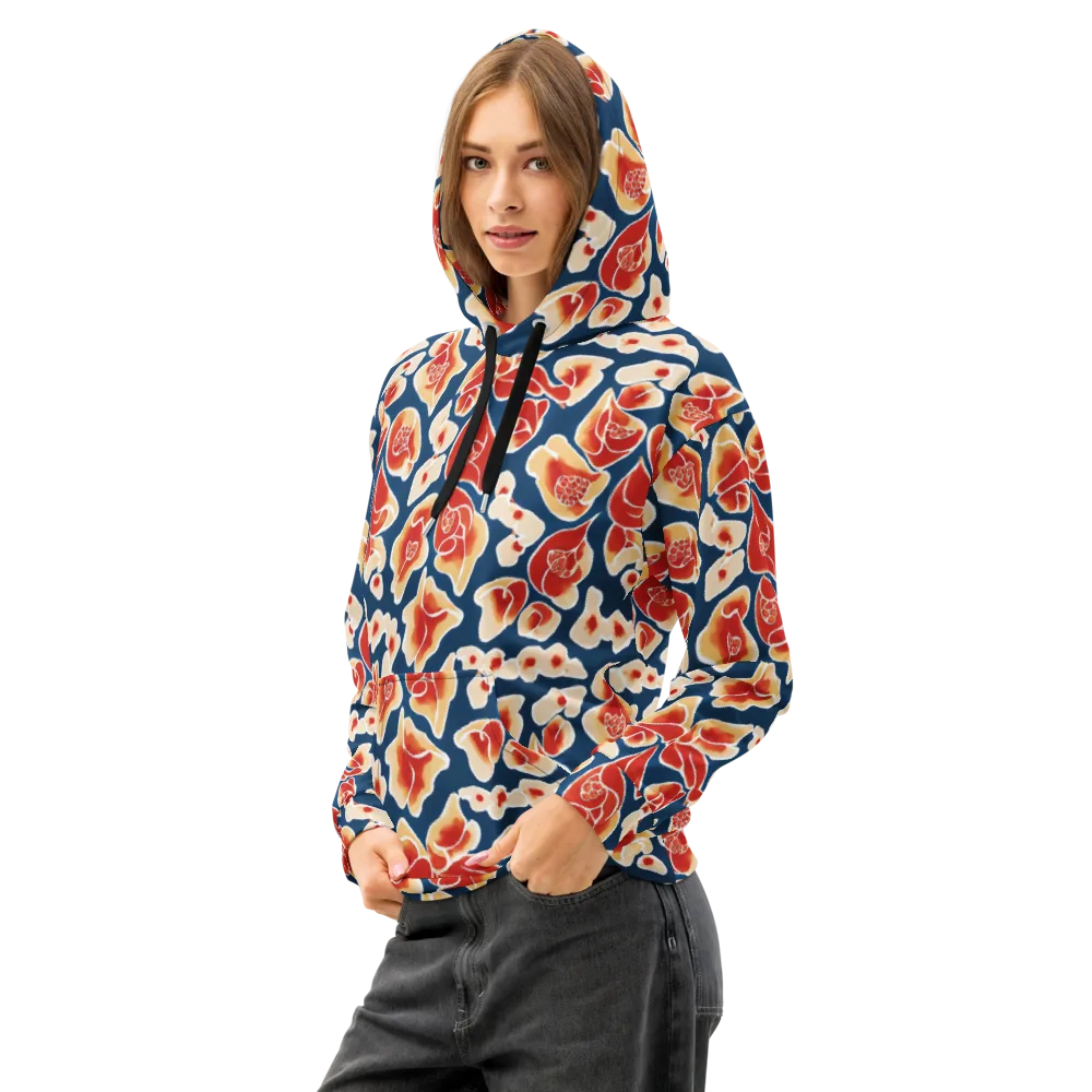 Navy Bloom on Cotton Hoodie — Left Front