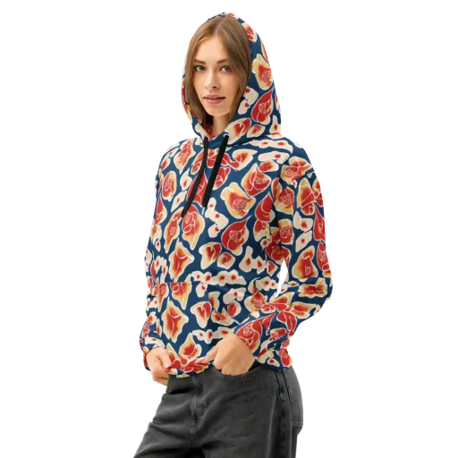 Navy Bloom on a Cotton Hoodie