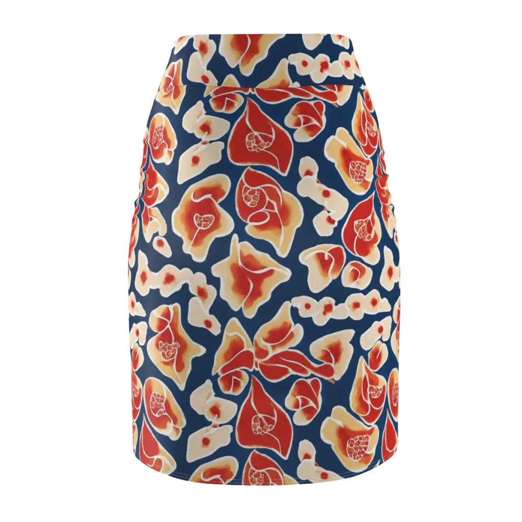 Navy Bloom on Pencil Skirt — Back